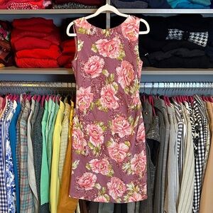 David Warren mauve/pink floral sleeveless crystal studded dress size S